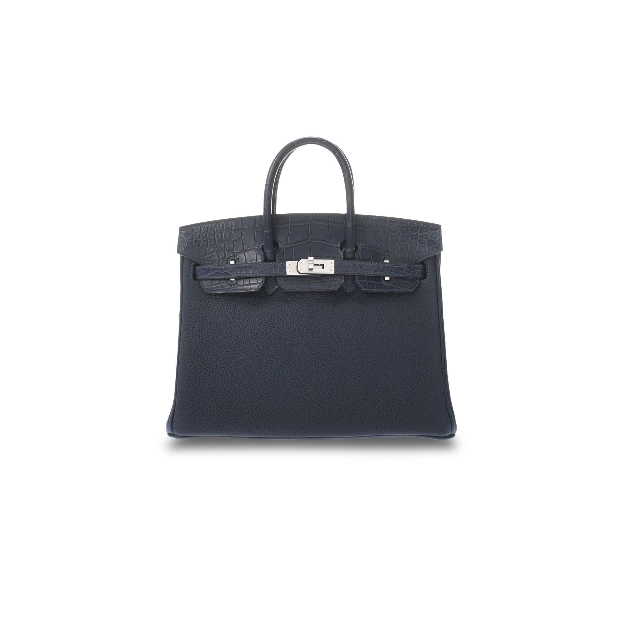 HERMÈS MASTER BIRKIN 25 CROCODILE AND TOGO LEATHER ROYAL BLUE SILVER BUCKLE H076216CK40 (25*20*13cm)